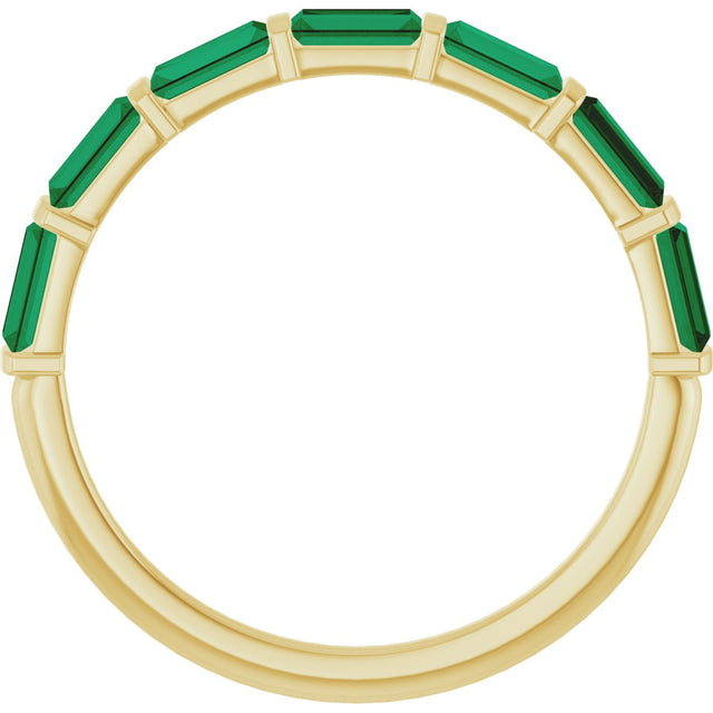 14K Gold Straight Baguette Lab-Grown Green Emerald Bar Channel-Set Anniversary Band - Yellow Gold - view 2