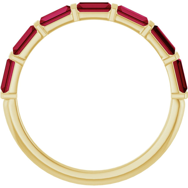 14K Gold Straight Baguette Natural Red Ruby Bar Channel-Set Anniversary Band - Yellow Gold - view 2