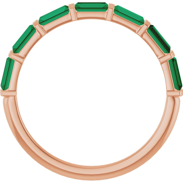 14K Gold Straight Baguette Lab-Grown Green Emerald Bar Channel-Set Anniversary Band - Rose Gold - view 2