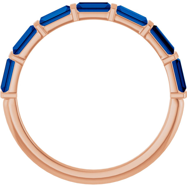 14K Gold Straight Baguette Lab-Grown Blue Sapphire Bar Channel-Set Anniversary Band - Rose Gold - view 2