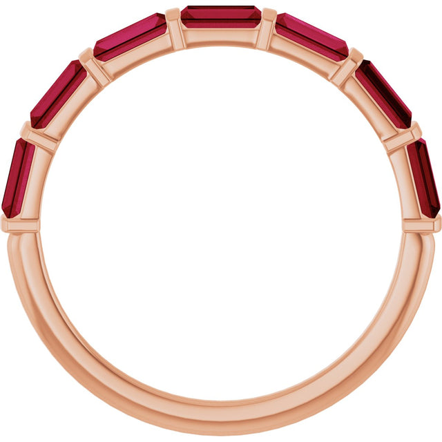 14K Gold Straight Baguette Natural Red Ruby Bar Channel-Set Anniversary Band - Rose Gold - view 2