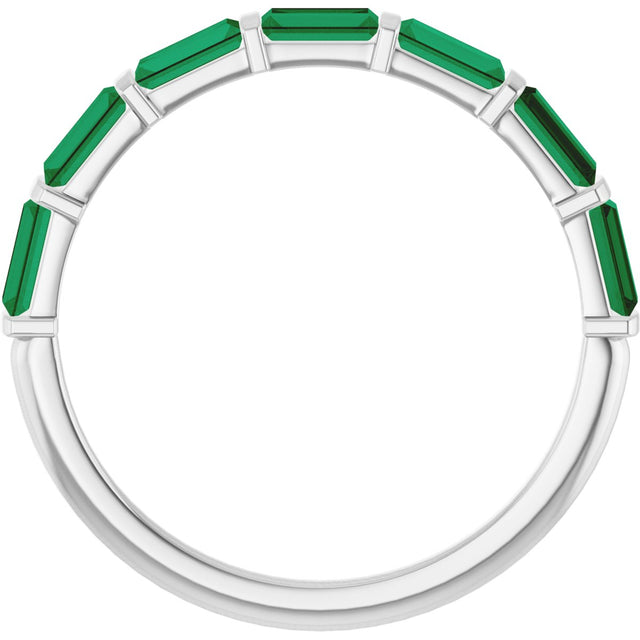 Platinum Straight Baguette Natural Green Emerald Bar Channel-Set Anniversary Band - view 2
