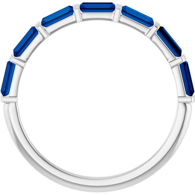 Platinum Straight Baguette Natural Blue Sapphire Bar Channel-Set Anniversary Band - view 2