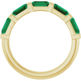 14K Gold Emerald Natural Green Emerald Bar Channel-Set Anniversary Band - Yellow Gold - view 2