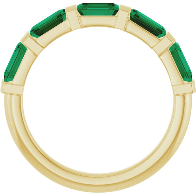 14K Gold Emerald Natural Green Emerald Bar Channel-Set Anniversary Band - Yellow Gold - view 2