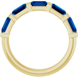 14K Gold Emerald Lab-Grown Blue Sapphire Bar Channel-Set Anniversary Band - Yellow Gold - view 2