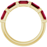 14K Gold Emerald Natural Red Ruby Bar Channel-Set Anniversary Band - Yellow Gold - view 2