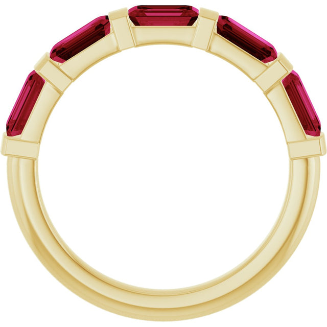 14K Gold Emerald Natural Red Ruby Bar Channel-Set Anniversary Band - Yellow Gold - view 2