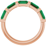 14K Gold Emerald Natural Green Emerald Bar Channel-Set Anniversary Band - Rose Gold - view 2