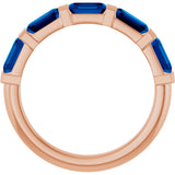 14K Gold Emerald Lab-Grown Blue Sapphire Bar Channel-Set Anniversary Band - Rose Gold - view 2