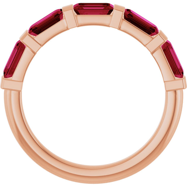 14K Gold Emerald Natural Red Ruby Bar Channel-Set Anniversary Band - Rose Gold - view 2