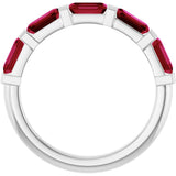 Platinum Emerald Natural Red Ruby Bar Channel-Set Anniversary Band - view 2