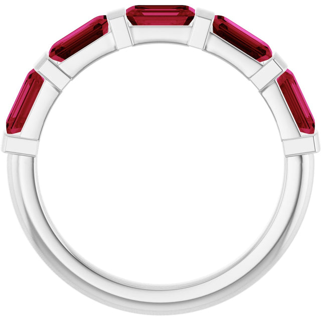 Platinum Emerald Natural Red Ruby Bar Channel-Set Anniversary Band - view 2
