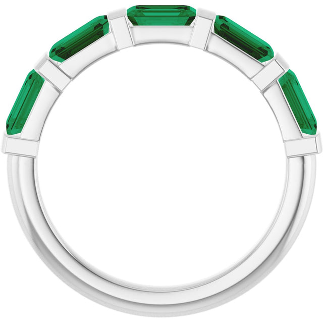 Platinum Emerald Natural Green Emerald Bar Channel-Set Anniversary Band - view 2