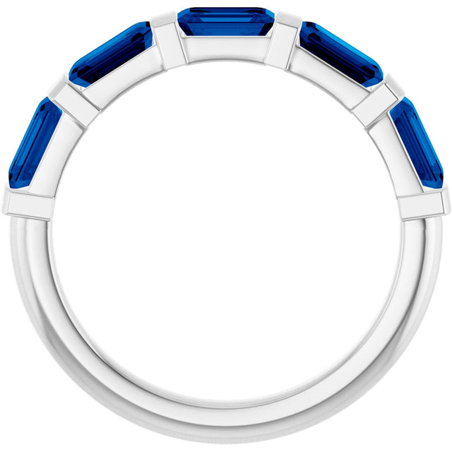Platinum Emerald Lab-Grown Blue Sapphire Bar Channel-Set Anniversary Band - view 2