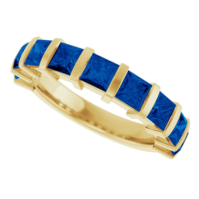 14K Gold Square Natural Blue Sapphire Bar Channel-Set Anniversary Band - Yellow Gold - view 5