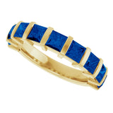 14K Gold Square Lab-Grown Blue Sapphire Bar Channel-Set Anniversary Band - Yellow Gold - view 5