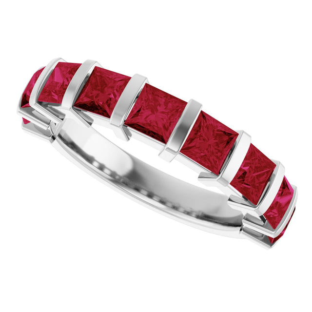 Platinum Square Natural Red Ruby Bar Channel-Set Anniversary Band - view 5