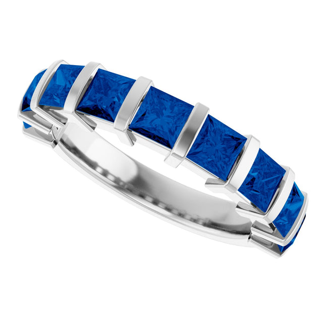 Platinum Square Lab-Grown Blue Sapphire Bar Channel-Set Anniversary Band - view 5