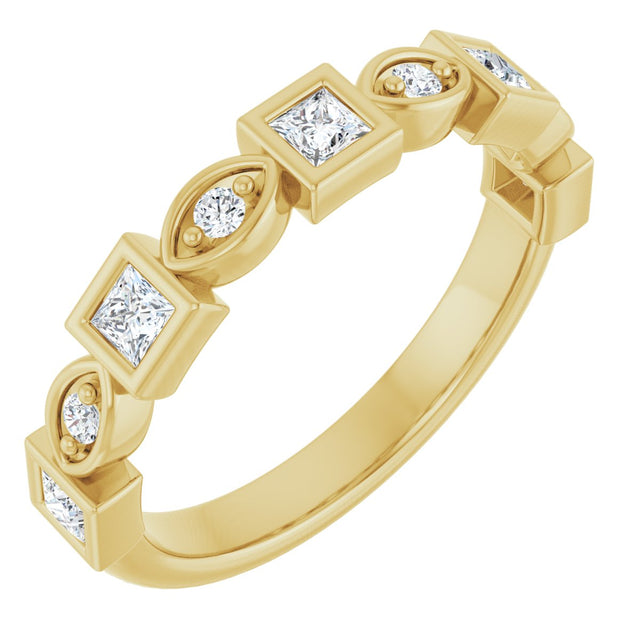 14K Gold Square Natural Diamond Anniversary Band – 1/5–9/10 CTW - Yellow Gold