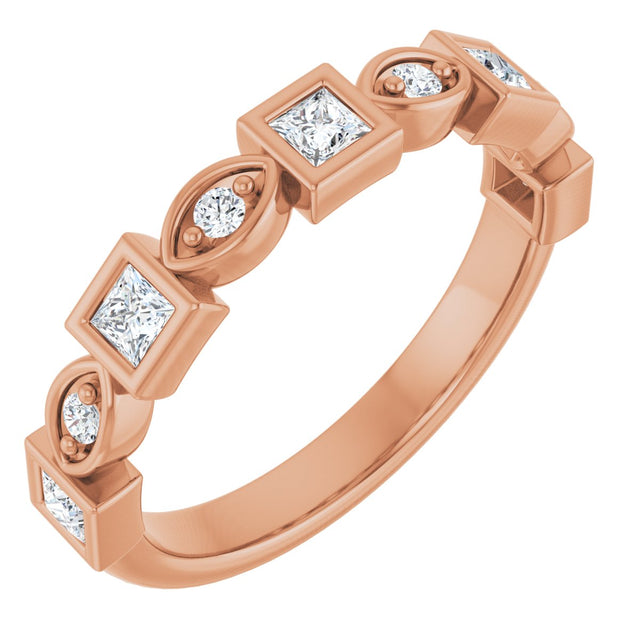 14K Gold Square Natural Diamond Anniversary Band – 1/5–9/10 CTW - Rose Gold