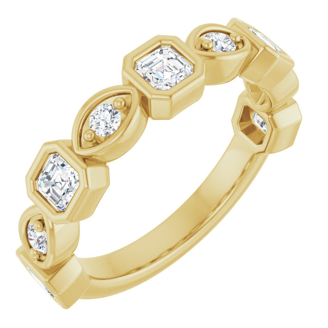 14K Gold Asscher Natural Diamond Anniversary Band – 3/8–9/10 CTW - Yellow Gold