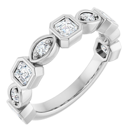 14K Gold Asscher Natural Diamond Anniversary Band – 3/8–9/10 CTW - White Gold