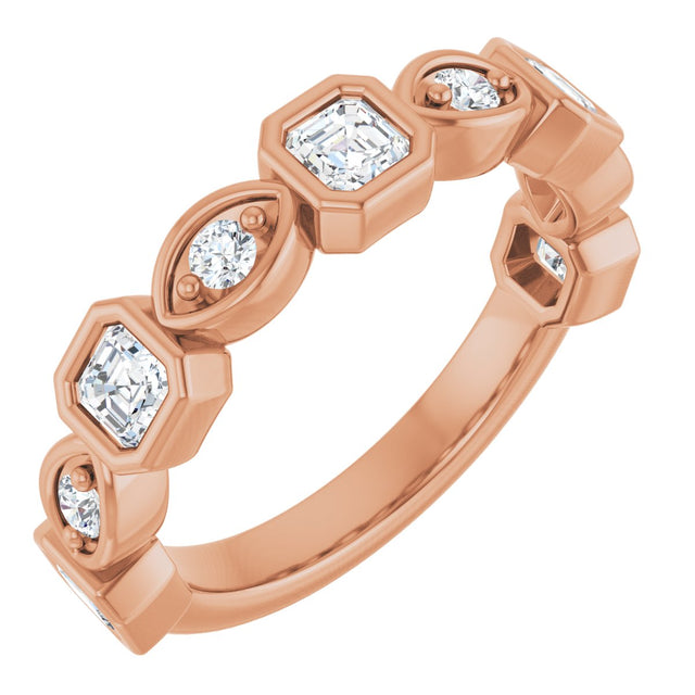 14K Gold Asscher Natural Diamond Anniversary Band – 3/8–9/10 CTW - Rose Gold