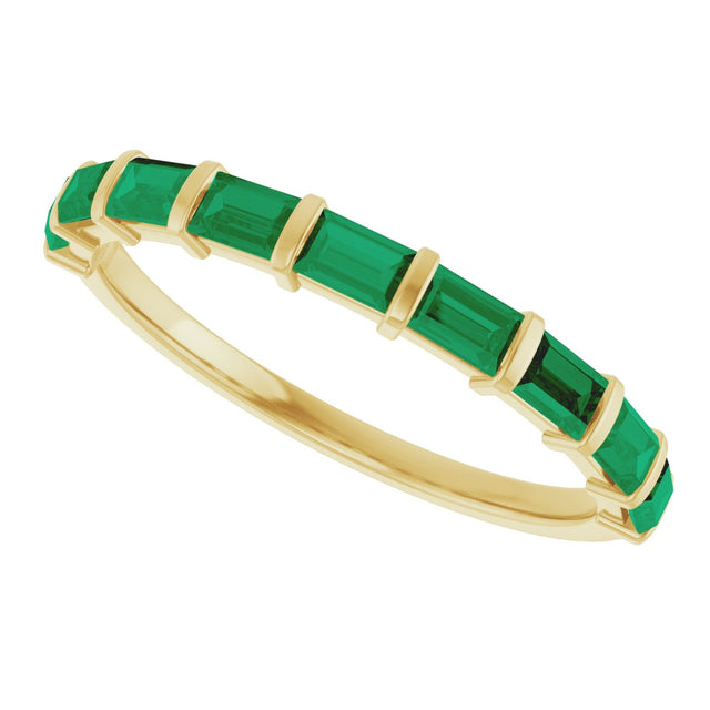 14K Gold Straight Baguette Lab-Grown Green Emerald Bar Channel-Set Anniversary Band - Yellow Gold - view 5