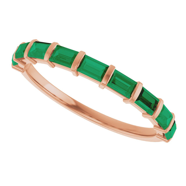 14K Gold Straight Baguette Lab-Grown Green Emerald Bar Channel-Set Anniversary Band - Rose Gold - view 5