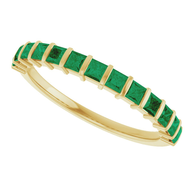 14K Gold Square Lab-Grown Green Emerald Bar Channel-Set Anniversary Band - Yellow Gold - view 5