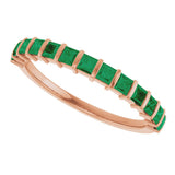 14K Gold Square Natural Green Emerald Bar Channel-Set Anniversary Band - Rose Gold - view 5