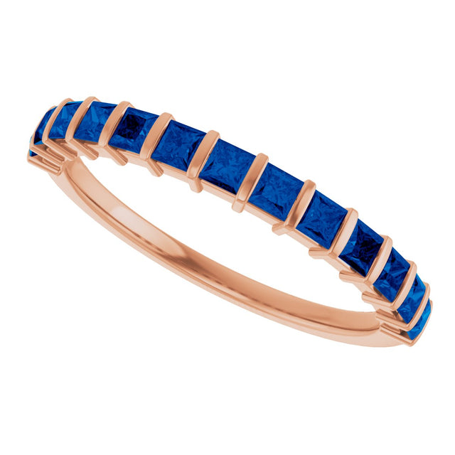 14K Gold Square Lab-Grown Blue Sapphire Bar Channel-Set Anniversary Band - Rose Gold - view 5