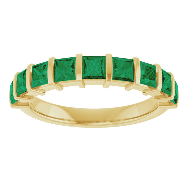 14K Gold Square Lab-Grown Green Emerald Bar Channel-Set Anniversary Band - Yellow Gold - view 3