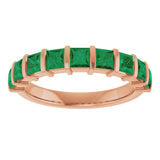 14K Gold Square Natural Green Emerald Bar Channel-Set Anniversary Band - Rose Gold - view 3