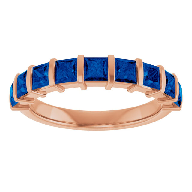 14K Gold Square Lab-Grown Blue Sapphire Bar Channel-Set Anniversary Band - Rose Gold - view 3