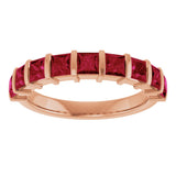 14K Gold Square Lab-Grown Red Ruby Bar Channel-Set Anniversary Band - Rose Gold - view 3