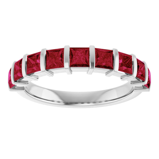 14K Gold Square Lab-Grown Red Ruby Bar Channel-Set Anniversary Band - White Gold - view 3