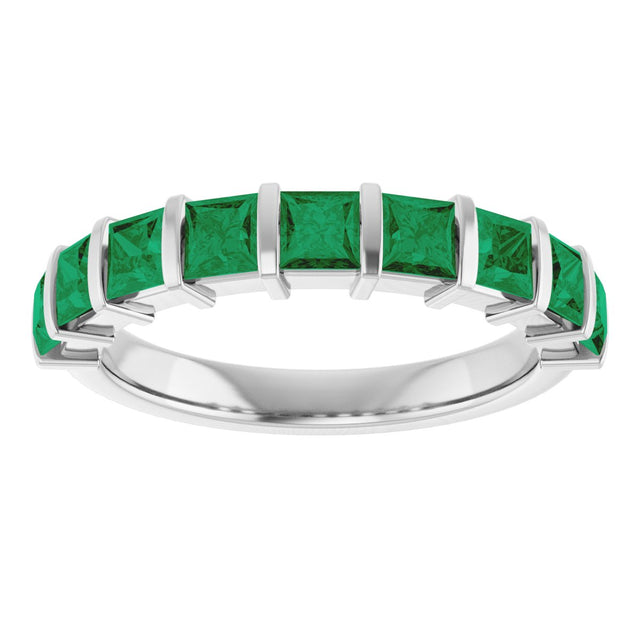 Platinum Square Lab-Grown Green Emerald Bar Channel-Set Anniversary Band - view 3