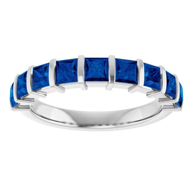 Platinum Square Natural Blue Sapphire Bar Channel-Set Anniversary Band - view 3