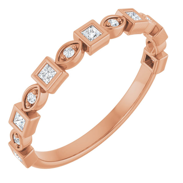 14K Gold Square Natural Diamond Anniversary Band – 1/5–9/10 CTW - Rose Gold