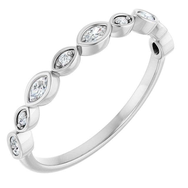 14K Gold Marquise Natural Diamond Anniversary Band – 1/6–3/8 CTW - White Gold