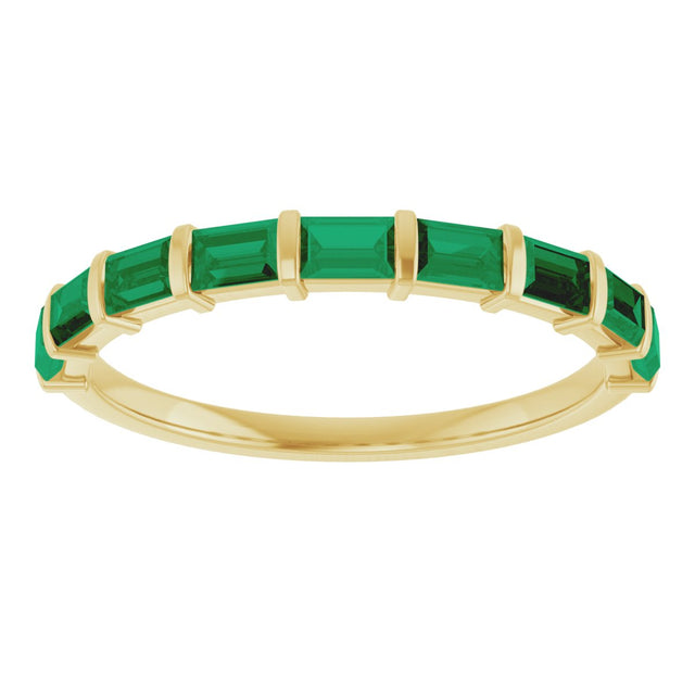 14K Gold Straight Baguette Lab-Grown Green Emerald Bar Channel-Set Anniversary Band - Yellow Gold - view 3