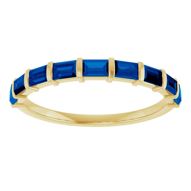 14K Gold Straight Baguette Natural Blue Sapphire Bar Channel-Set Anniversary Band - Yellow Gold - view 3