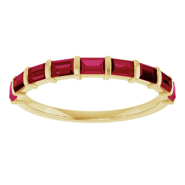 14K Gold Straight Baguette Natural Red Ruby Bar Channel-Set Anniversary Band - Yellow Gold - view 3