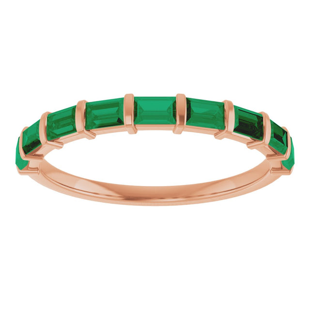 14K Gold Straight Baguette Lab-Grown Green Emerald Bar Channel-Set Anniversary Band - Rose Gold - view 3