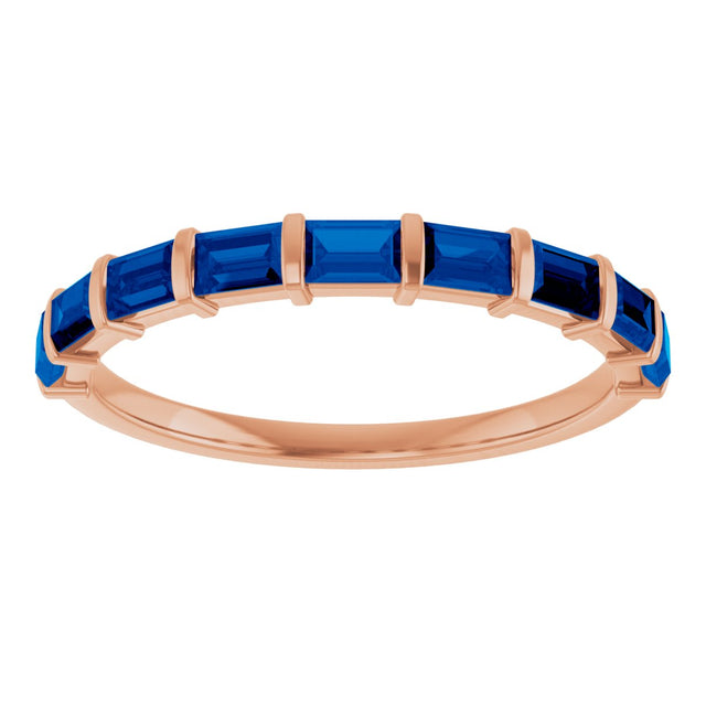 14K Gold Straight Baguette Lab-Grown Blue Sapphire Bar Channel-Set Anniversary Band - Rose Gold - view 3