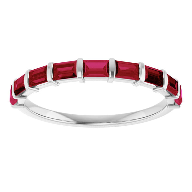 Platinum Straight Baguette Lab-Grown Red Ruby Bar Channel-Set Anniversary Band - view 3