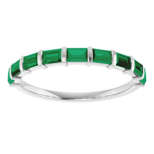 Platinum Straight Baguette Natural Green Emerald Bar Channel-Set Anniversary Band - view 3
