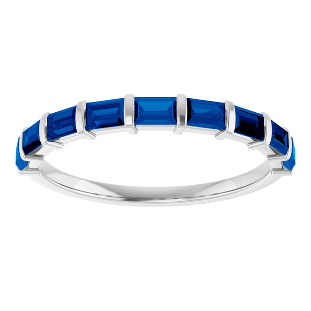 Platinum Straight Baguette Natural Blue Sapphire Bar Channel-Set Anniversary Band - view 3